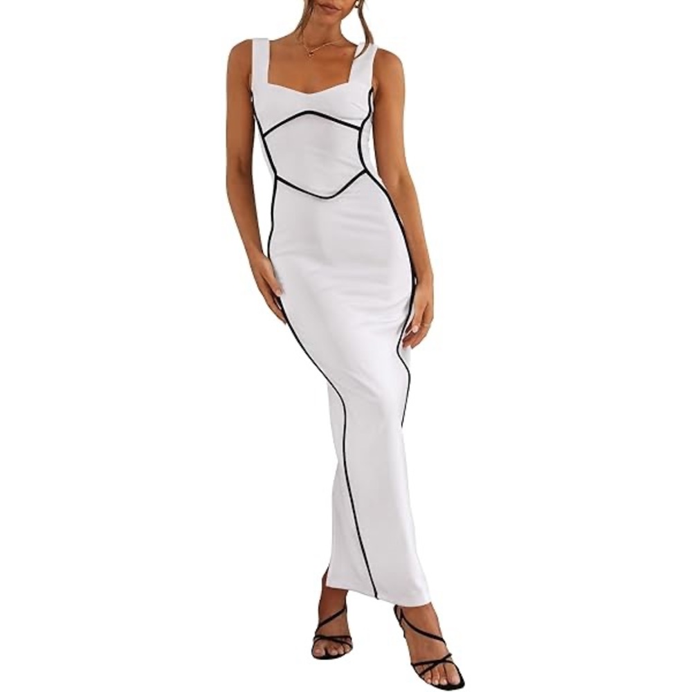 White Maxi Dress with Black Trim